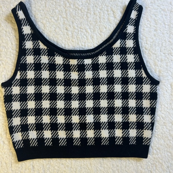 Future Collective Tops - Future Collective Plaid Knit Crop Tank XS Black White Checkered Top